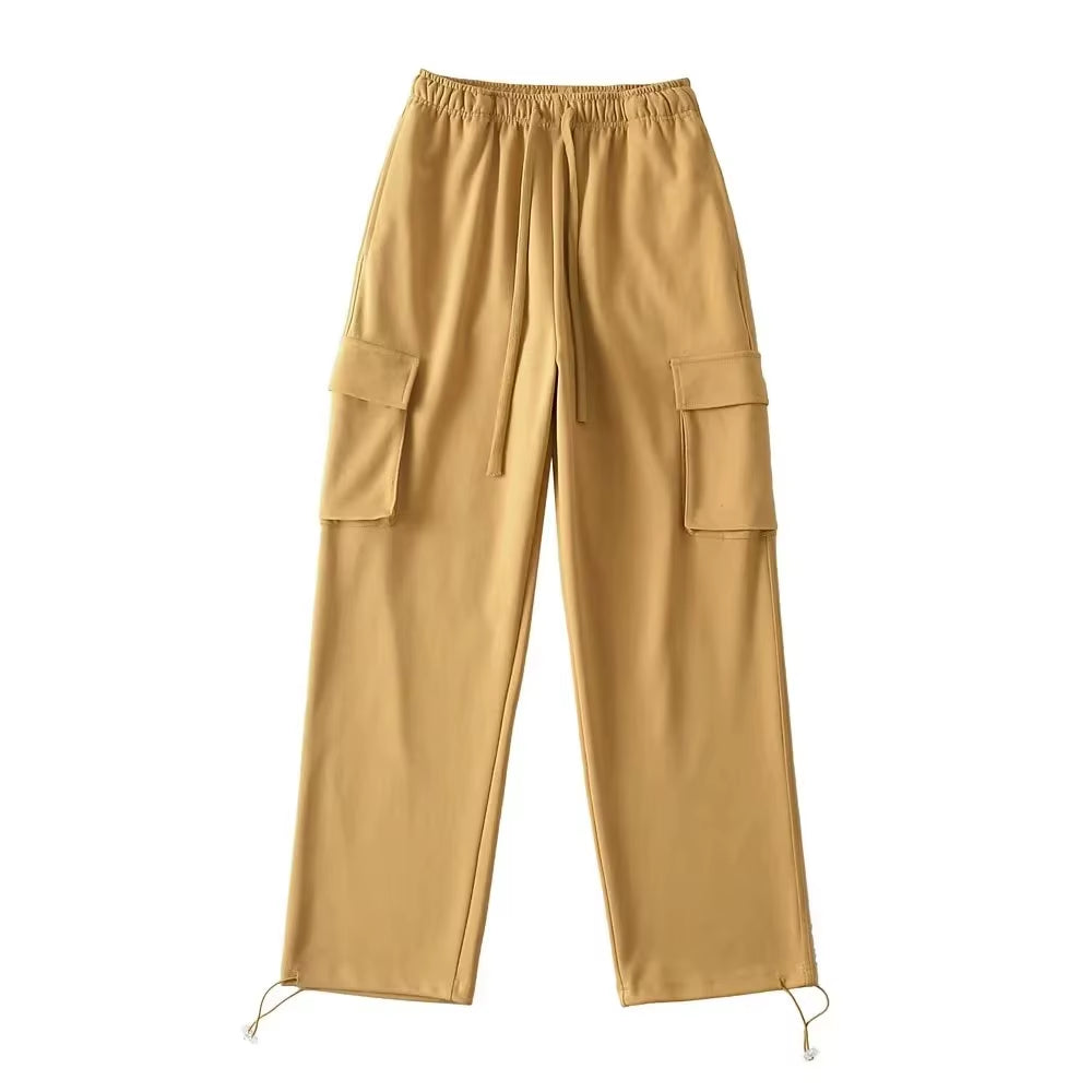 Women'S Cotton Drawstring Cargo Pants Girls' Comfortable Fitness Running Workout Dance Street Casual Wear Mid Harem Baggy Loose