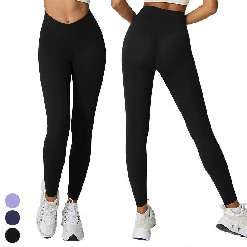 V Waistband Workout Gym Fitness Pants Tummy Hidden Back Pocket Sports Butt Lift High Waist Yoga Leggings for Women