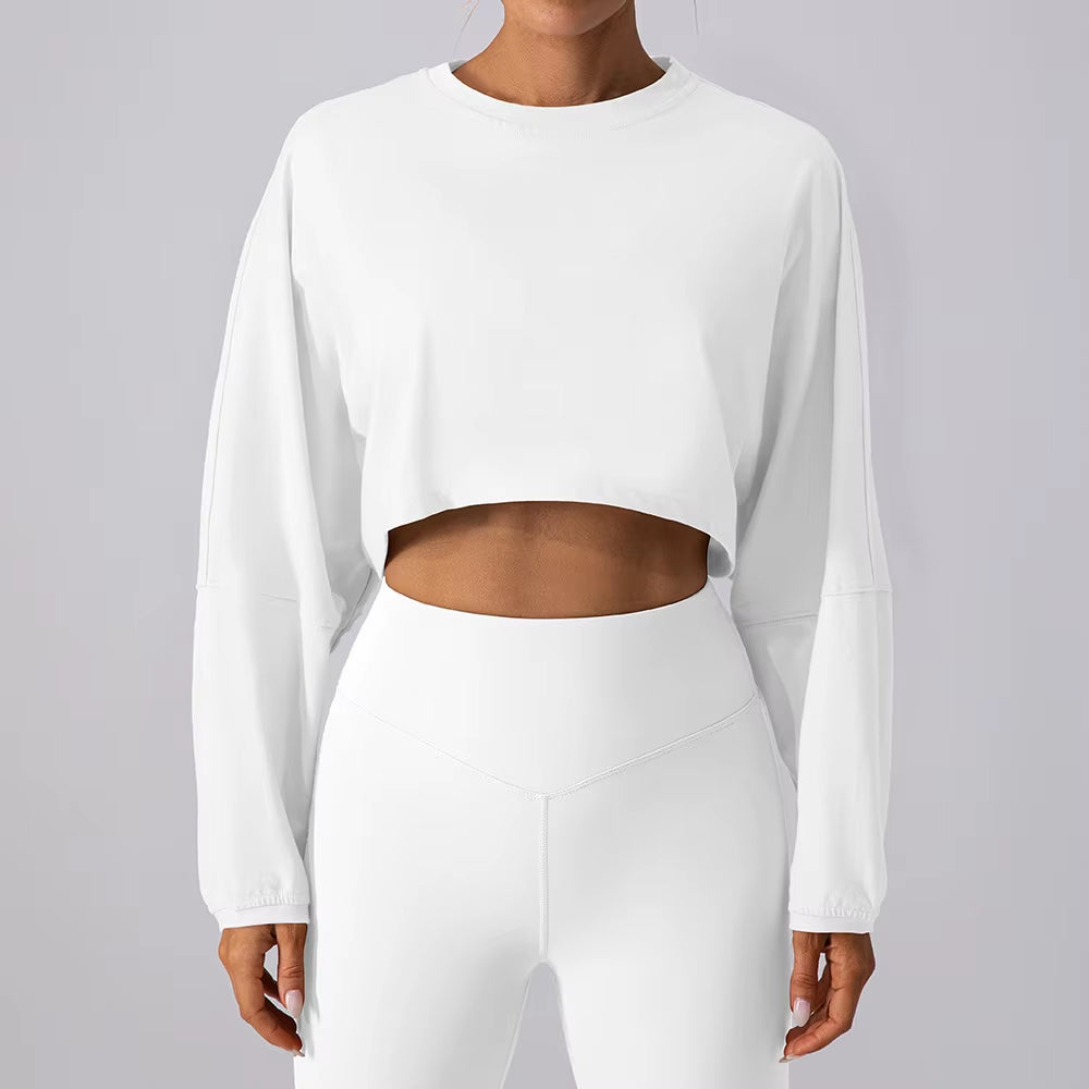 Wholesale Custom Logo Women Crew Sweatshirt Crop Top T-Shirt Gym Tops for Women