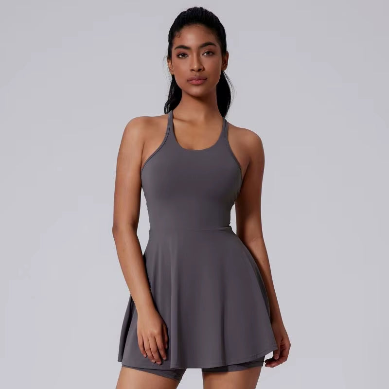 Women'S Breathable Sleeveless Tennis Dress Shorts Sexy Backless Design with Custom Logo Front Golf Skirts for Running Workout