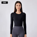 Women'S Breathable Regular Sport Bra Top Long Sleeves Running Short Backless Fitness T-Shirt with Seamless Chest Pads