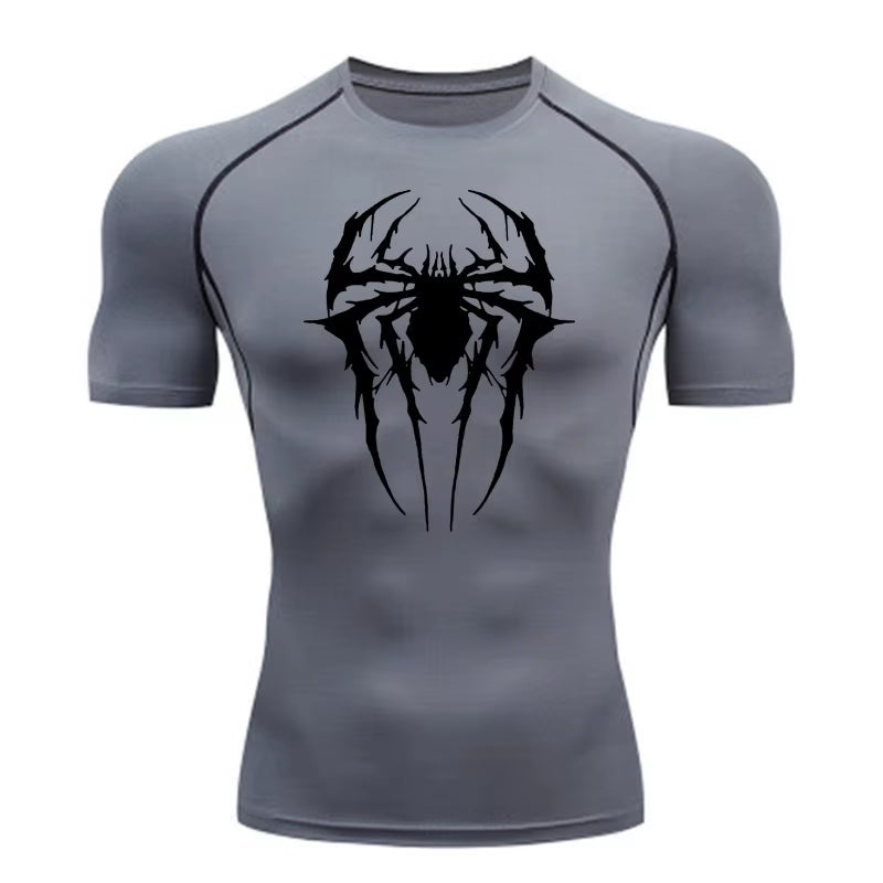 Custom Logo Men Muscle Spider Compression Shirts Spider Web Design High-Elasticity Gym & Running Tees Training Summer