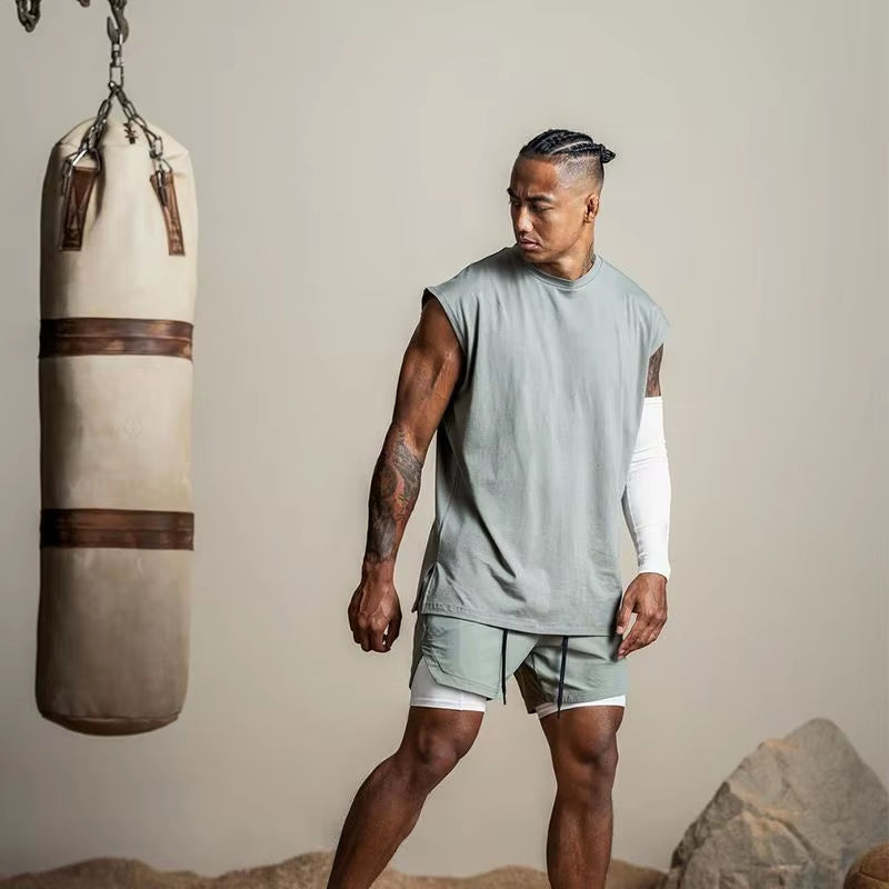 Mens Muscle Tank Top Sleeveless Cotton Gym Vests Men Basketball Running Training Fitness Sport Shirt