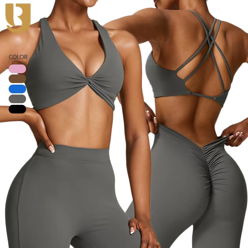 Quick Drying Gym Bra Custom Logo Gym Fitness Yoga Wear Sports Sexy Cross Back Backless Yoga Bra for Women