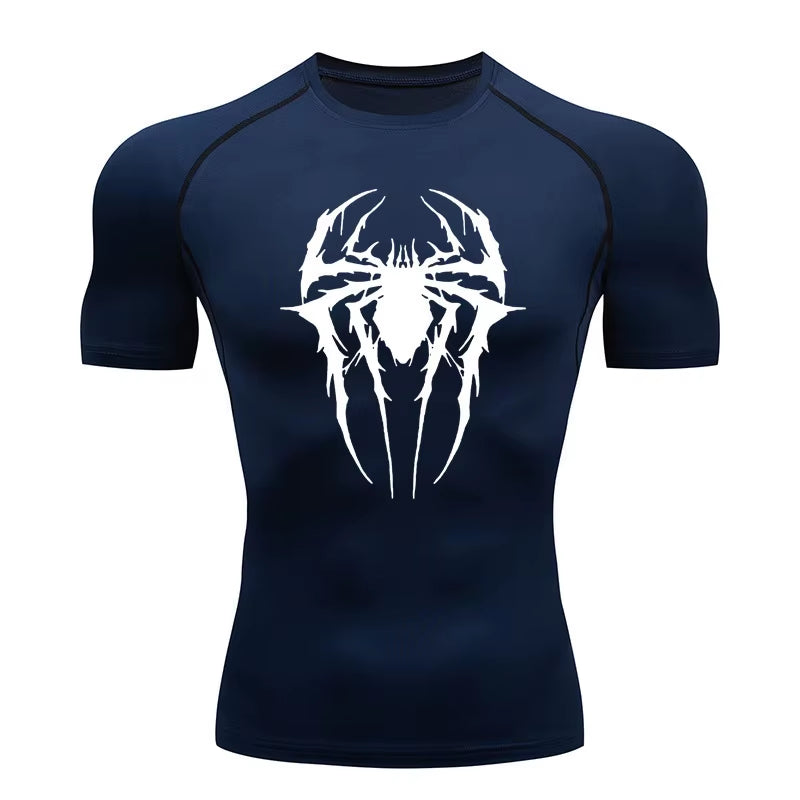 Custom Logo Men Muscle Spider Compression Shirts Spider Web Design High-Elasticity Gym & Running Tees Training Summer