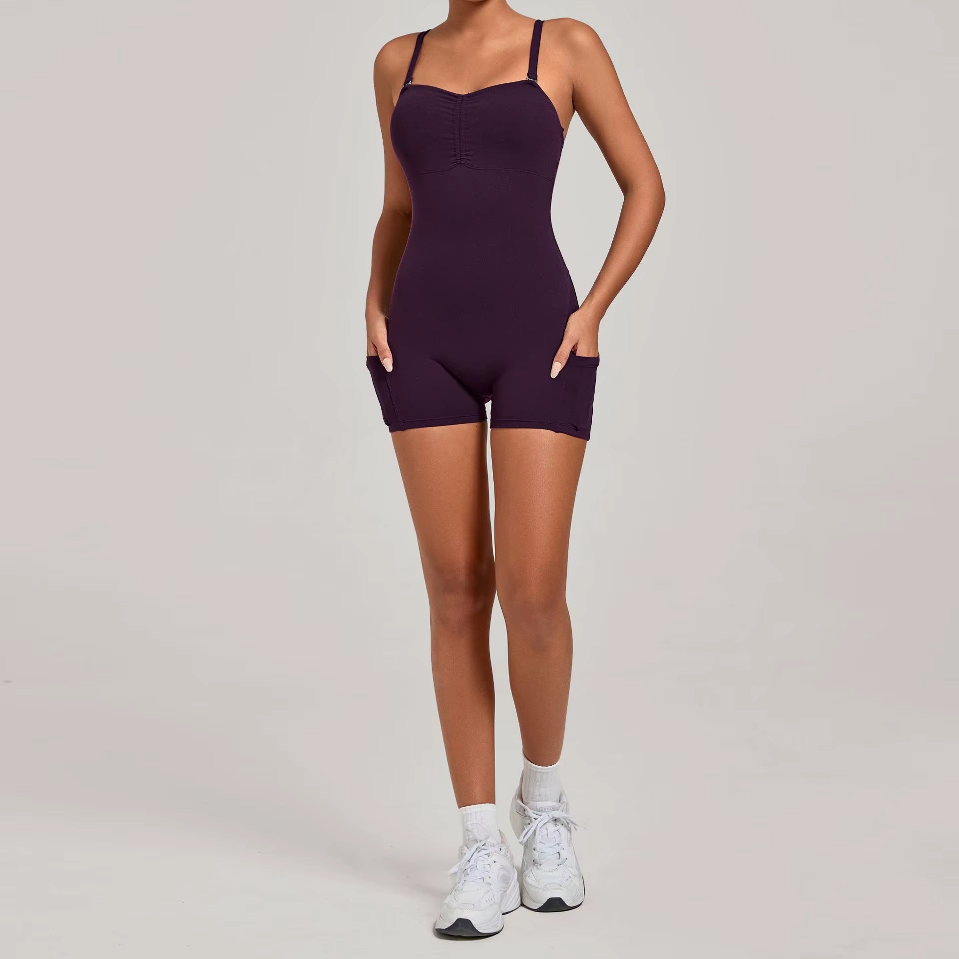Women'S Yoga Fitness Sports Jumpsuit Strap Length Seamless Side Pocket Stitching Running Jumpsuits