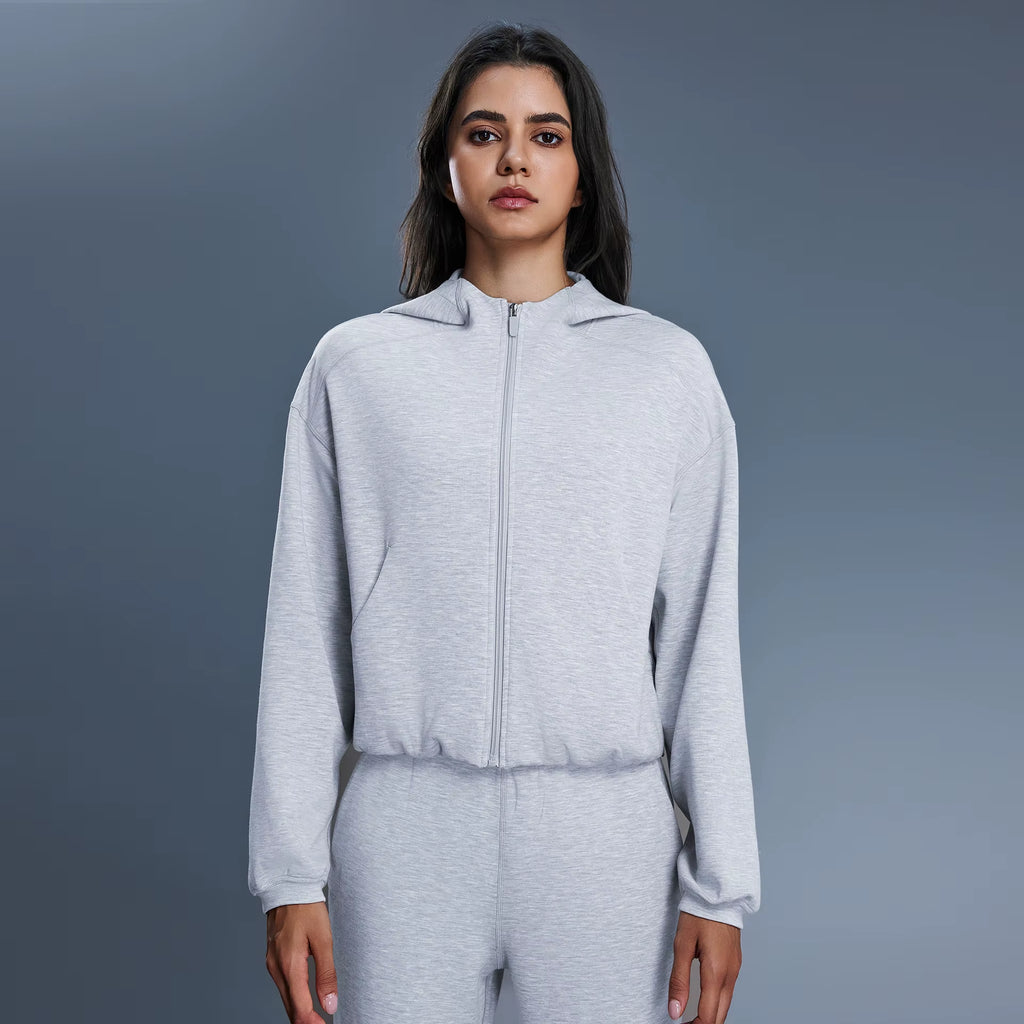 Yoga Women'S Full Zip Long Sleeve Casual Hoodie Fitness Tops Loose Sweater Hooded Sweatshirt Jacket Breathable Running Jacket