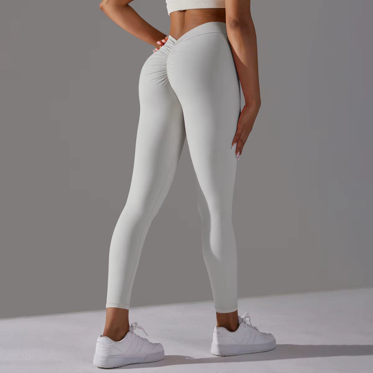 V-Waist Scrunch Bottom Solid Yoga Pants Peach Hip up Sports Running Fitness Tight Women Leggings
