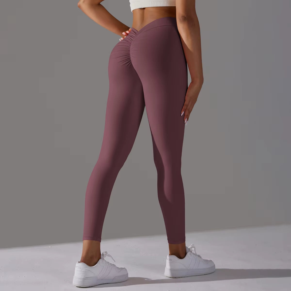 V-Waist Scrunch Bottom Solid Yoga Pants Peach Hip up Sports Running Fitness Tight Women Leggings