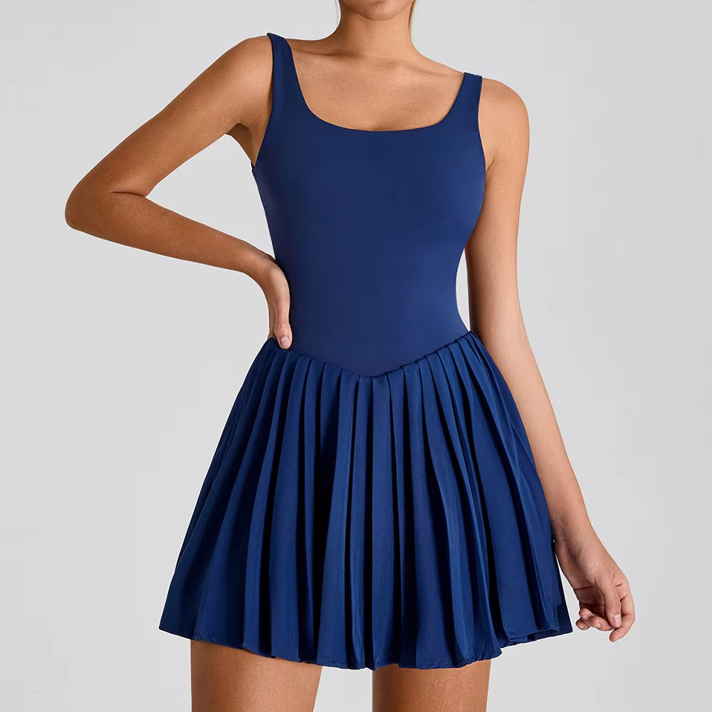 Women'S Golf Dress Shorts One-Piece Backless Sportswear Pleated Tennis Skirt Outdoor Sports Set Anti-Walk Fitness Wear