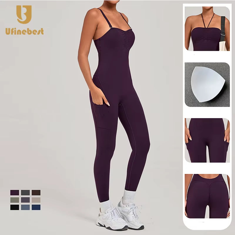 Outdoor Running Fitness Sports Gym Strap Full Length Yoga Jumpsuits