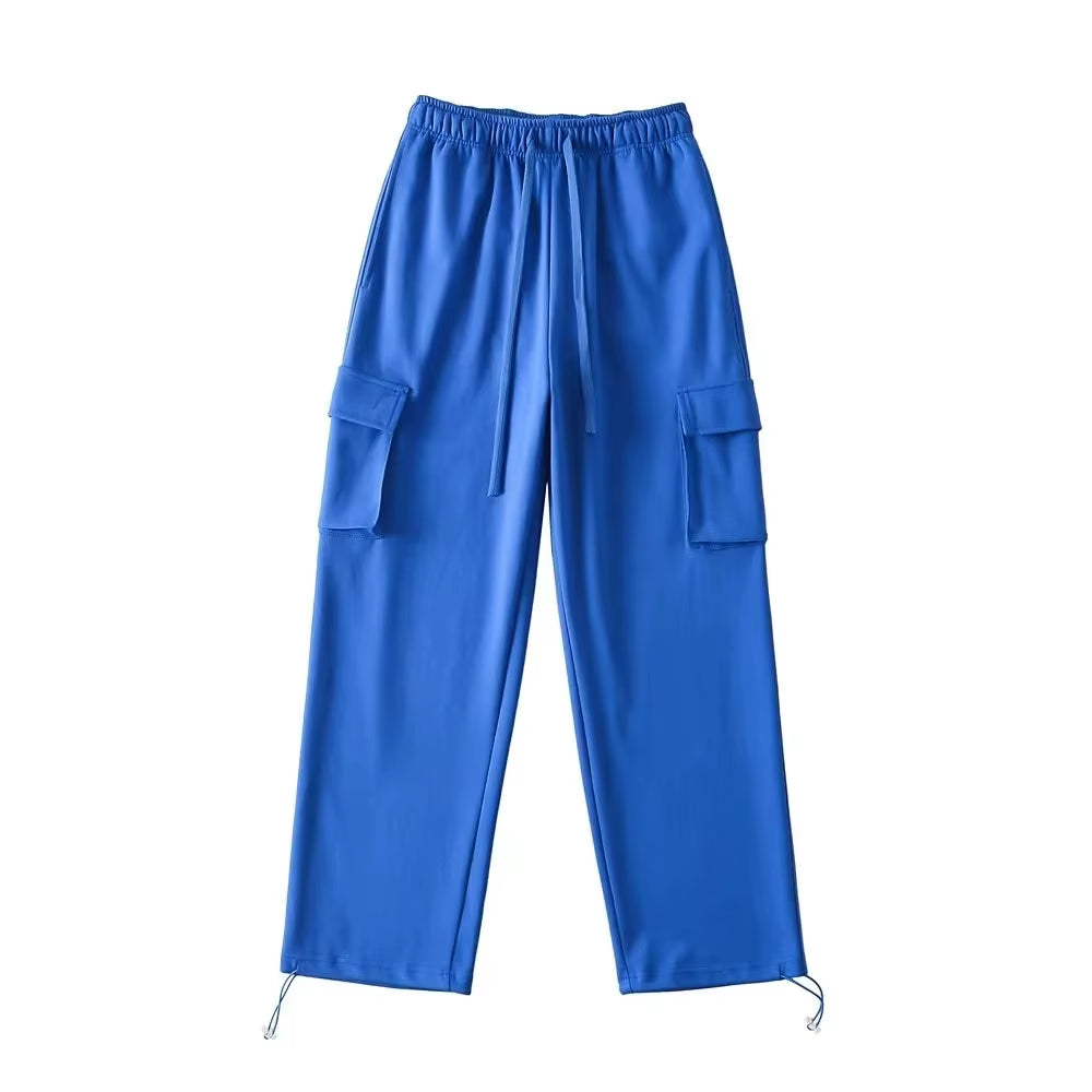 Women'S Cotton Drawstring Cargo Pants Girls' Comfortable Fitness Running Workout Dance Street Casual Wear Mid Harem Baggy Loose