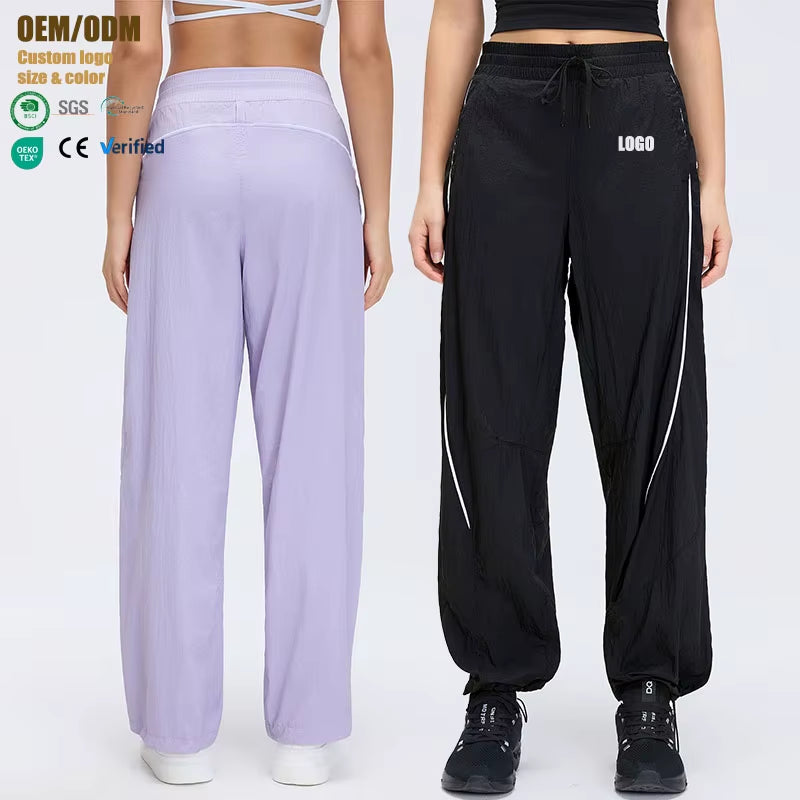 Spring Summer New Vintage Loose Straight Casual Nylon Thin Breathable Quick-Drying Leg Mid-Waist Sports Pants Women