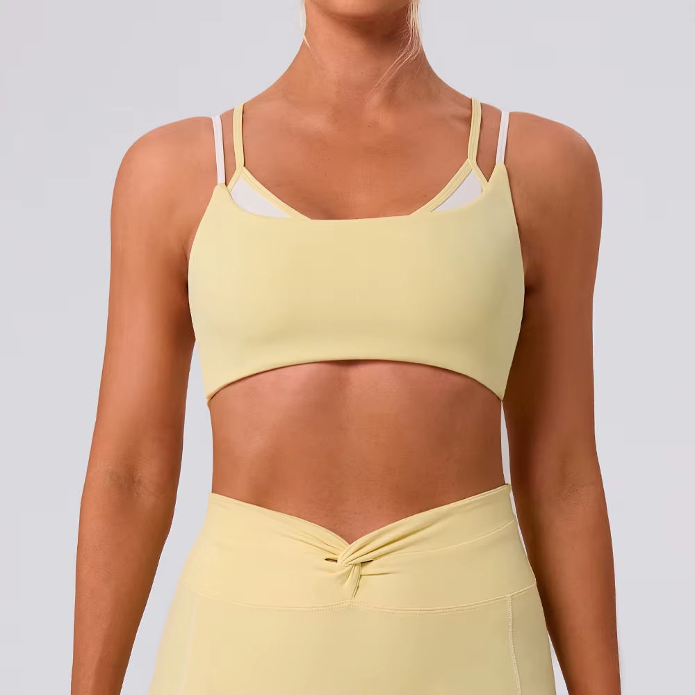 New Women'S Sweat Wicking High Support Crisscross Straps Contrast Color Yoga Bra