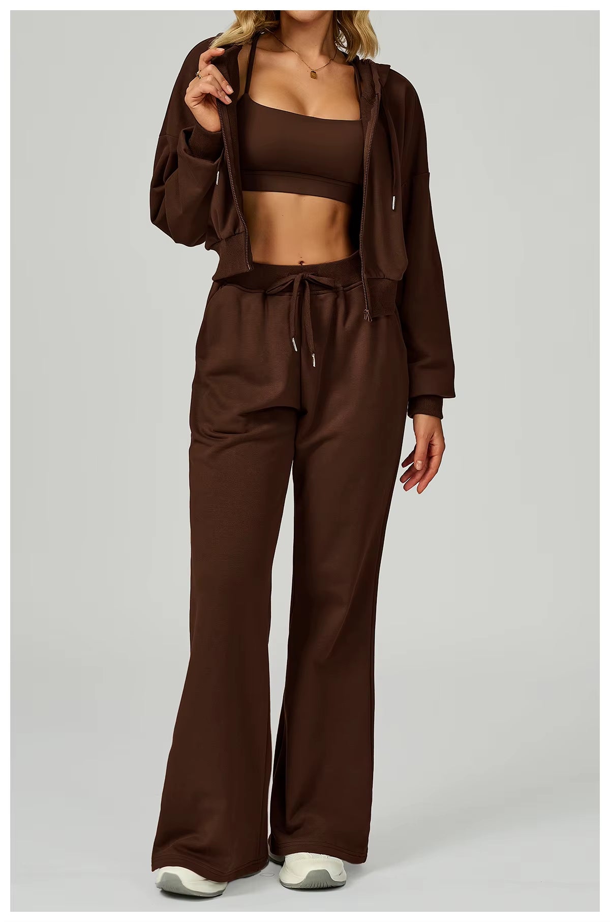 Women'S Loose Casual Crop Hoodies Full Zipper Breathable Sports Jacket Hood Autumn Long Sleeve Sweatshirts Custom Logo Knitted