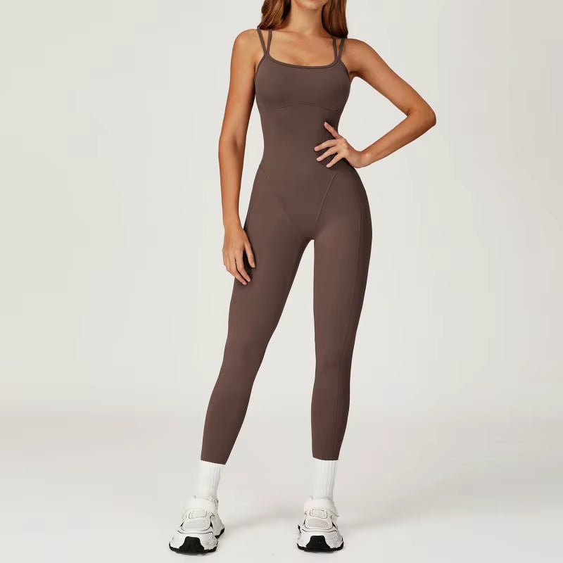 Women'S Cross Back Tight Sports Bodysuit One Piece Yoga Jumpsuit for Workout Gym Fitness Sportswear