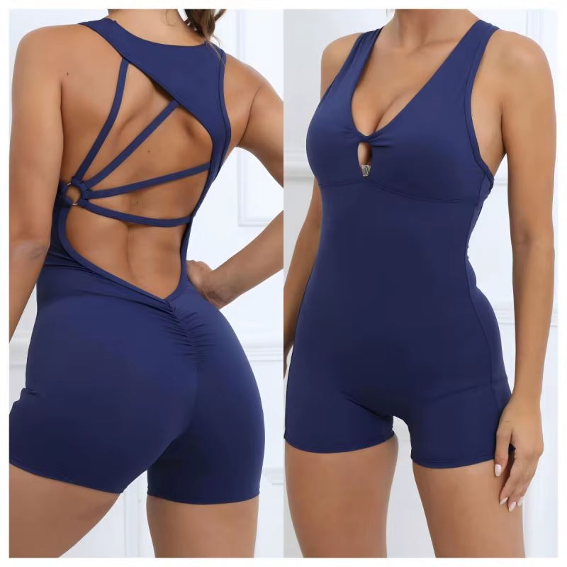 Custom Logo High-Support Gym Fitness Bodysuit & Jumpsuit with Peach Design Beauty Back One-Piece Tight Training Sports Gear