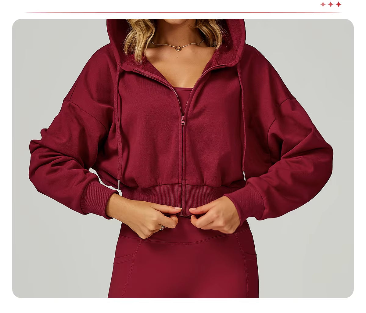 Women'S Loose Casual Crop Hoodies Full Zipper Breathable Sports Jacket Hood Autumn Long Sleeve Sweatshirts Custom Logo Knitted