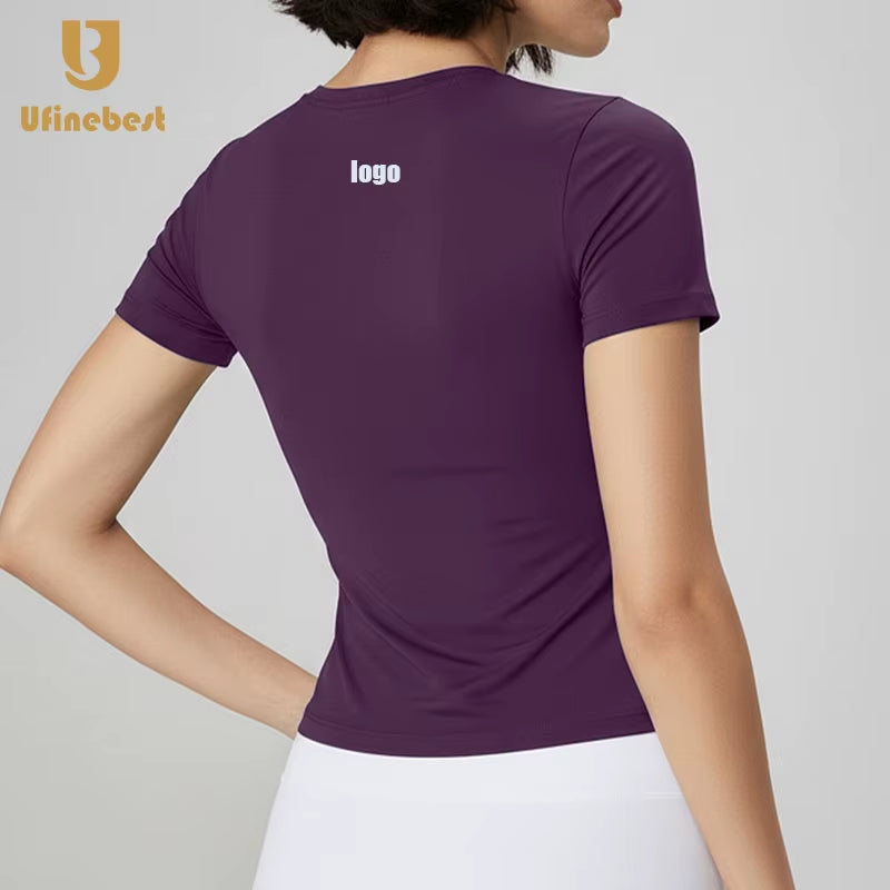 Solid Nude-Feel Yoga Top Casual Fitness T-Shirt Neck Slim Fit Quick-Drying Sports Cycling Short T Shirts for Summer