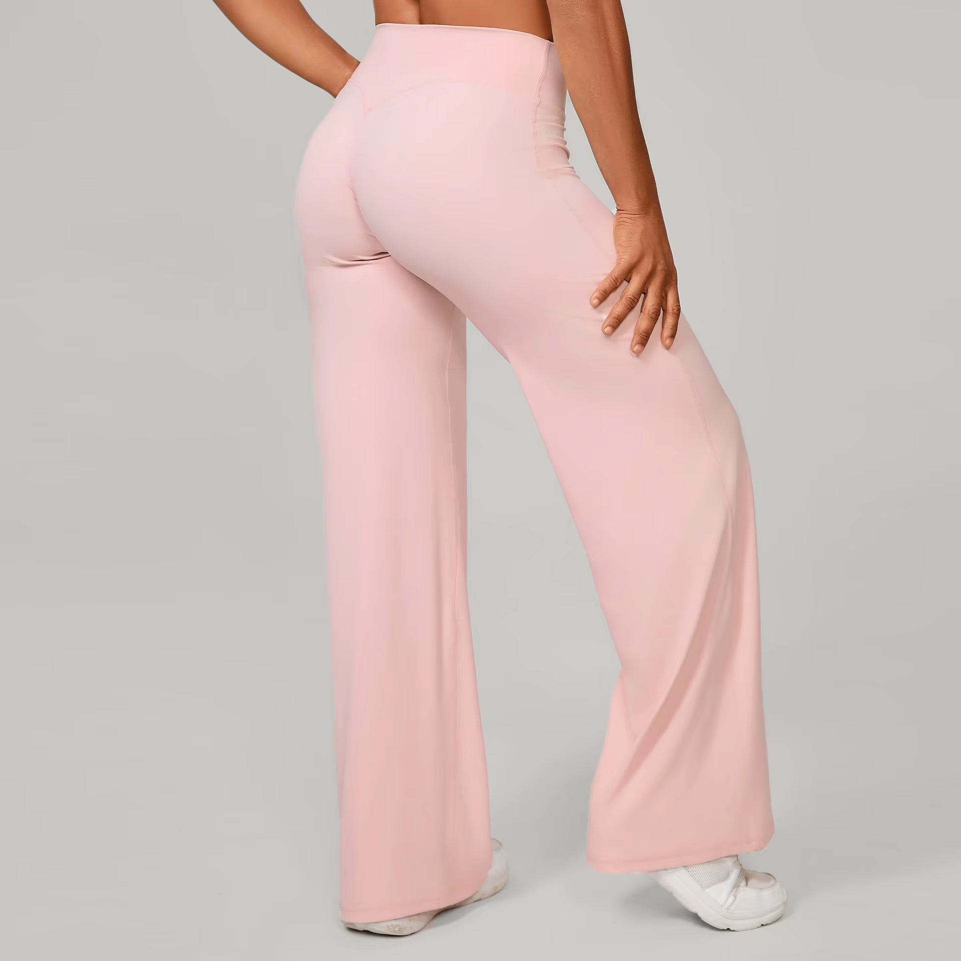 Solid Elastic Waist Pilates Straight Leg Gym Fitness Yoga Pants Sports Wear Tummy Control Leggings