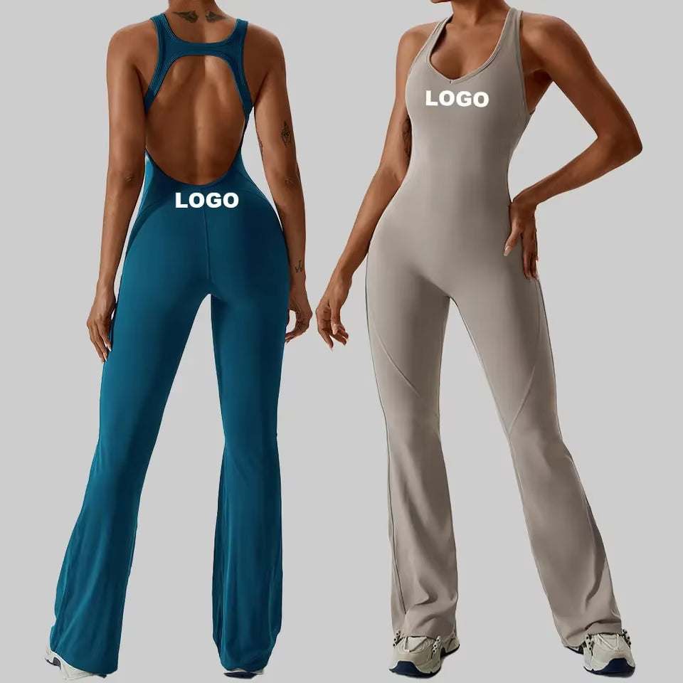 Custom Tight Fitting Yoga Suit Dance Hip Lifting Yoga Flare Pants One Piece Yoga Fitness Jumpsuit for Women