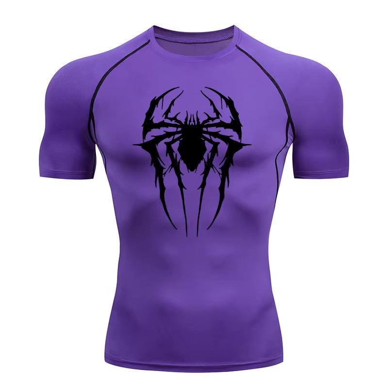 Custom Logo Men Muscle Spider Compression Shirts Spider Web Design High-Elasticity Gym & Running Tees Training Summer