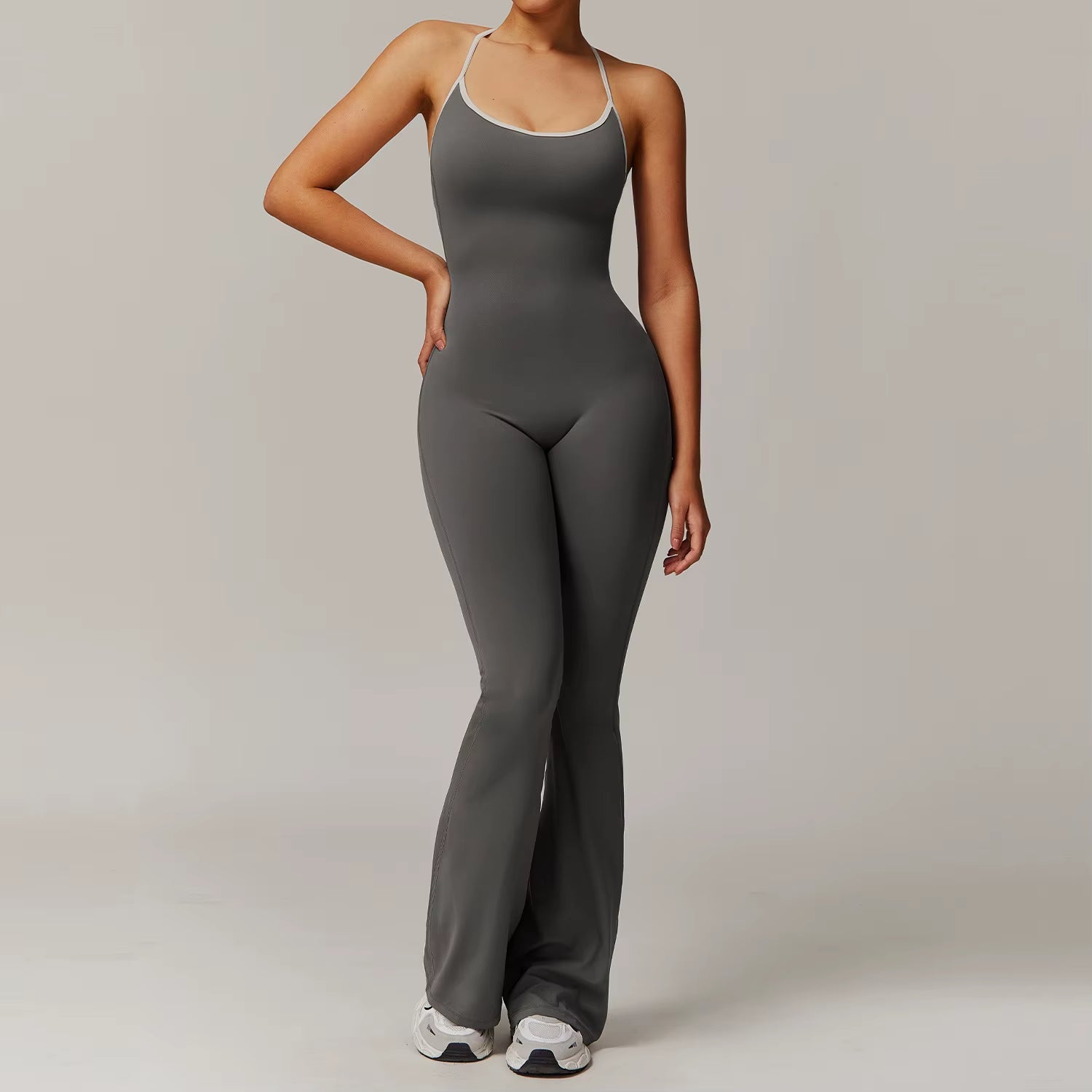 Gym Workout Romper Quick Dry One Piece Yoga Flared Leggings Women'S Jumpsuits Onesie Workout Stretchy Jumpsuit