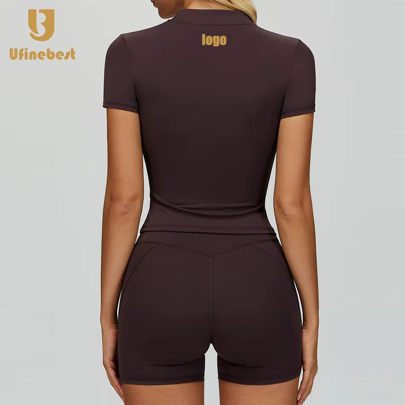 Naked Gym Yoga Breathable Short Sleeved Stand Collar Zipper Tight Sports Top Outdoor Running Fitness T Shirts