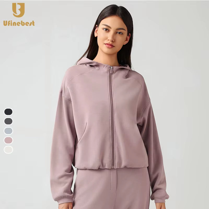 Yoga Women'S Full Zip Long Sleeve Casual Hoodie Fitness Tops Loose Sweater Hooded Sweatshirt Jacket Breathable Running Jacket