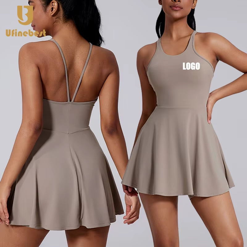 Women'S Breathable Sleeveless Tennis Dress Shorts Sexy Backless Design with Custom Logo Front Golf Skirts for Running Workout