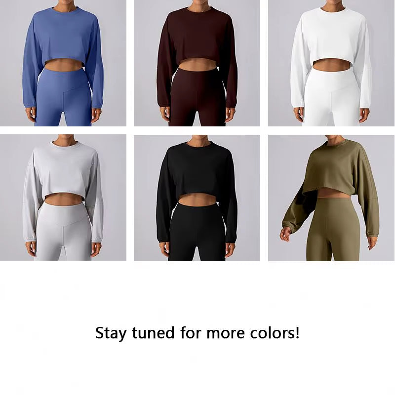 Wholesale Custom Logo Women Crew Sweatshirt Crop Top T-Shirt Gym Tops for Women