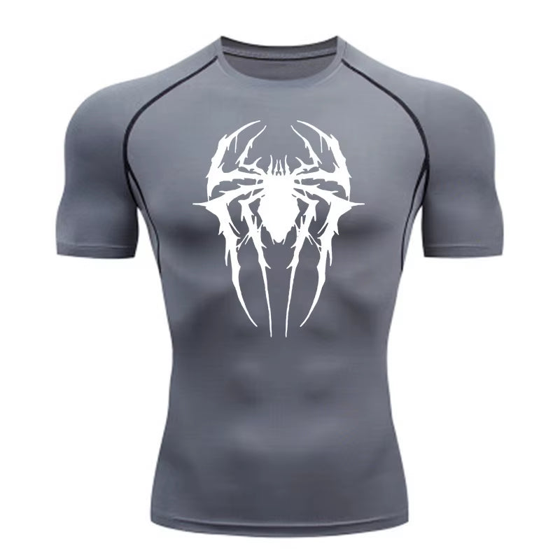 Custom Logo Men Muscle Spider Compression Shirts Spider Web Design High-Elasticity Gym & Running Tees Training Summer