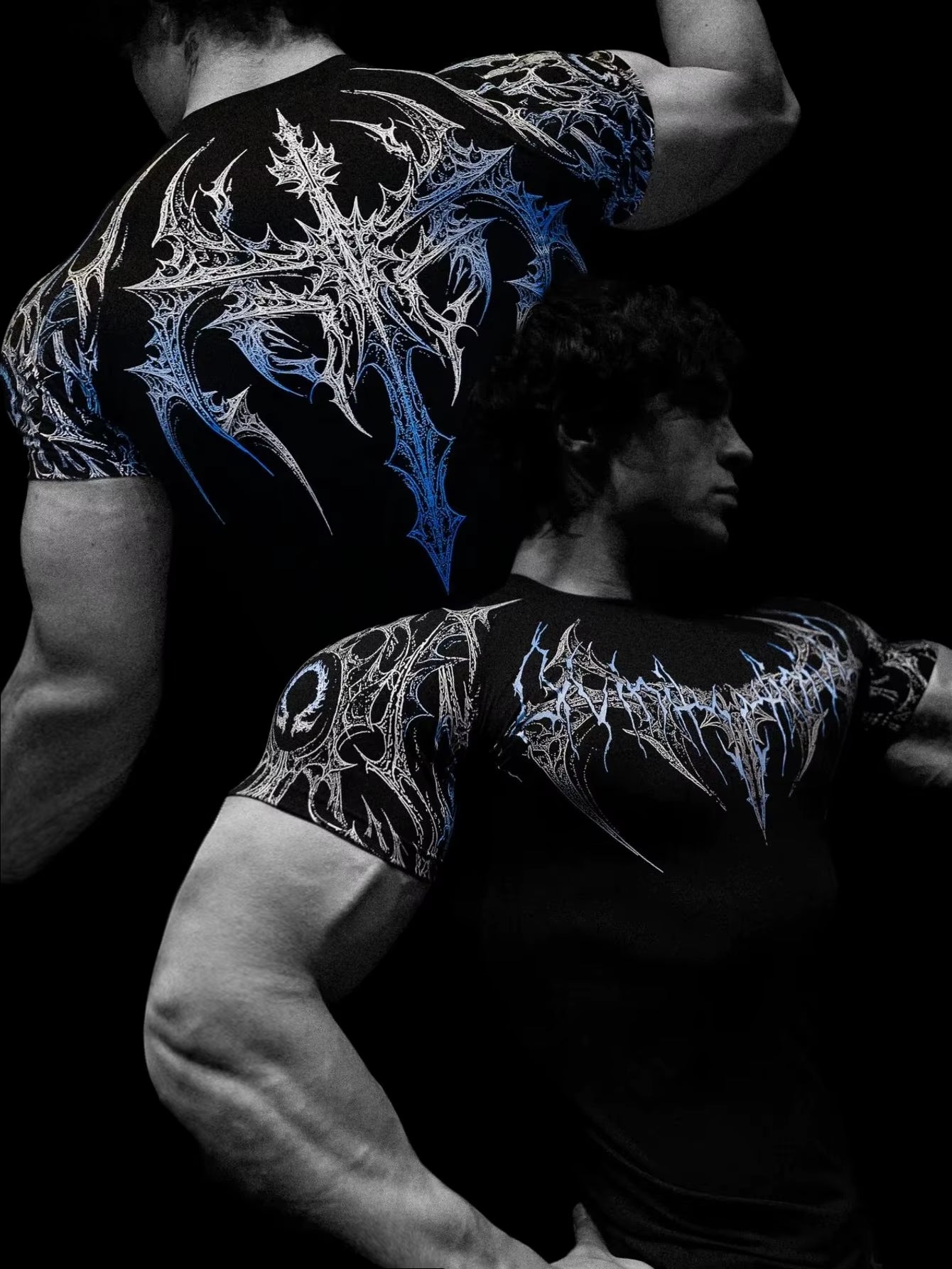 Men'S Compression Gothic Print Sports Top Stylish Quick-Dry Fitted Short Sleeve Gym T-Shirt for Running and Fitness Running