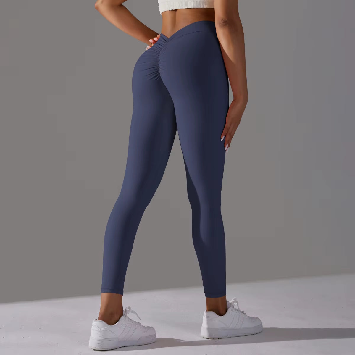 V-Waist Scrunch Bottom Solid Yoga Pants Peach Hip up Sports Running Fitness Tight Women Leggings