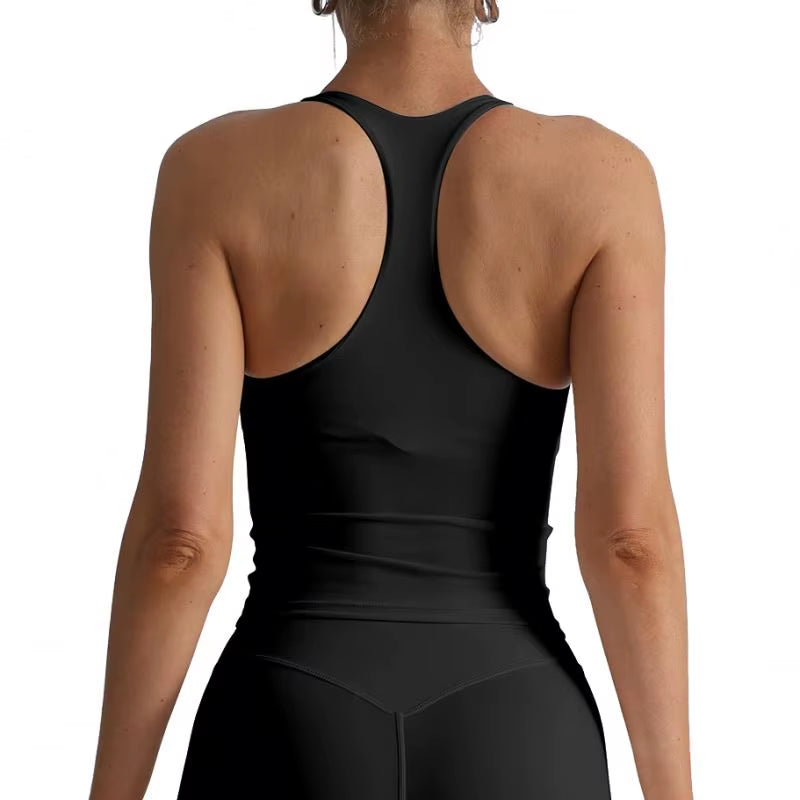 Women'S High-Waist Yoga Vest with Built-In Padded Bra Casual Solid Fitness Top Sleeveless plus Size Sweat-Wicking & Naked Feel