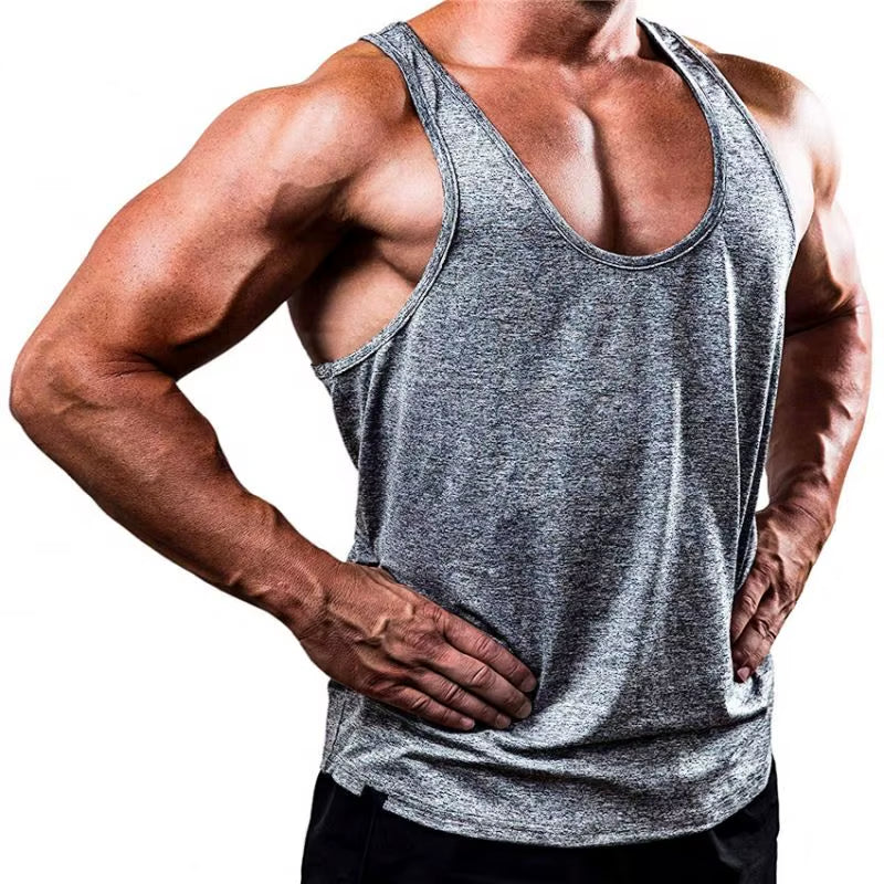 Wholesale High Quality Custom Logo Printing Polyester Cool Fabric Low O-Neck Vest Summer Mens Stringer Tank Top