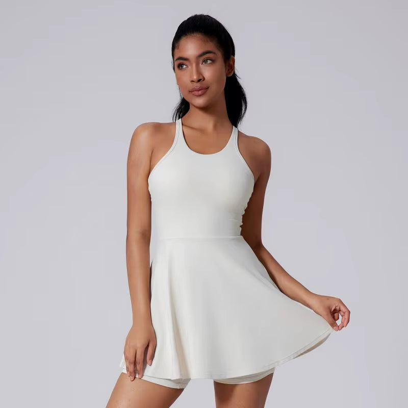 Women'S Breathable Sleeveless Tennis Dress Shorts Sexy Backless Design with Custom Logo Front Golf Skirts for Running Workout
