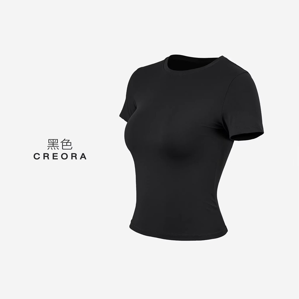 Solid Nude-Feel Yoga Top Casual Fitness T-Shirt Neck Slim Fit Quick-Drying Sports Cycling Short T Shirts for Summer