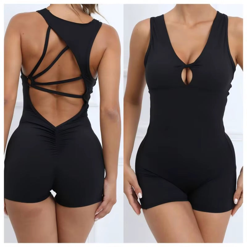 Custom Logo High-Support Gym Fitness Bodysuit & Jumpsuit with Peach Design Beauty Back One-Piece Tight Training Sports Gear