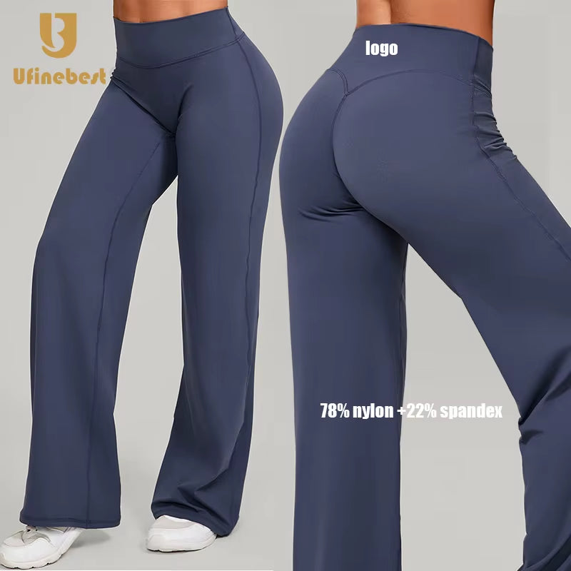 Solid Elastic Waist Pilates Straight Leg Gym Fitness Yoga Pants Sports Wear Tummy Control Leggings