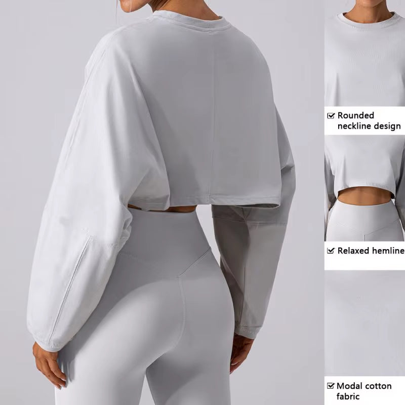 Wholesale Custom Logo Women Crew Sweatshirt Crop Top T-Shirt Gym Tops for Women