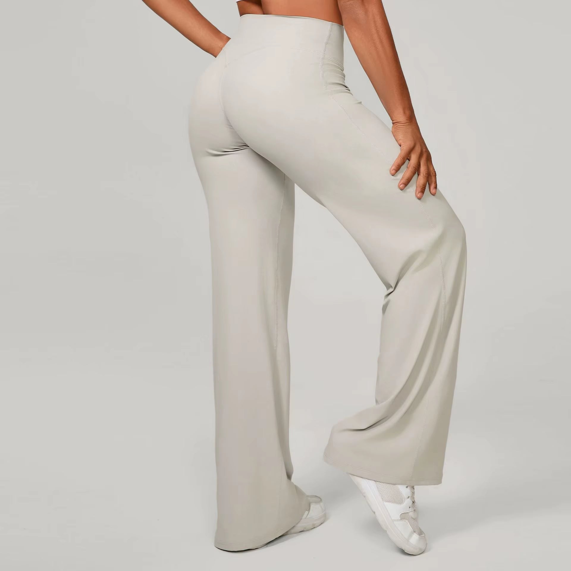 Solid Elastic Waist Pilates Straight Leg Gym Fitness Yoga Pants Sports Wear Tummy Control Leggings