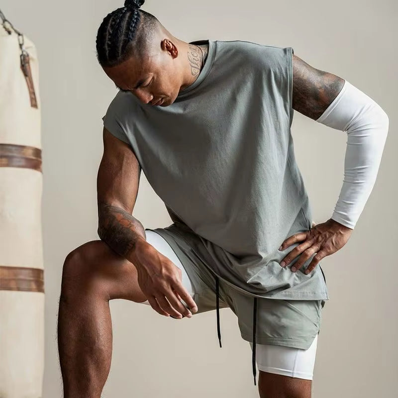 Mens Muscle Tank Top Sleeveless Cotton Gym Vests Men Basketball Running Training Fitness Sport Shirt