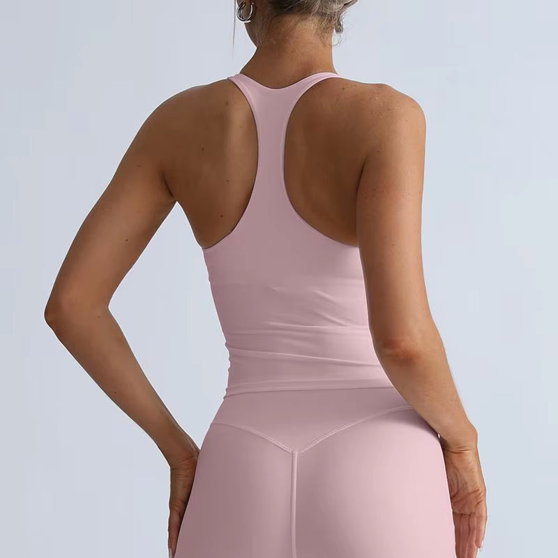 Women'S High-Waist Yoga Vest with Built-In Padded Bra Casual Solid Fitness Top Sleeveless plus Size Sweat-Wicking & Naked Feel