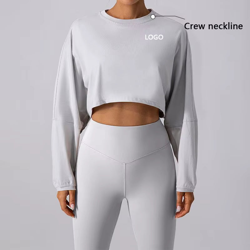 Wholesale Custom Logo Women Crew Sweatshirt Crop Top T-Shirt Gym Tops for Women