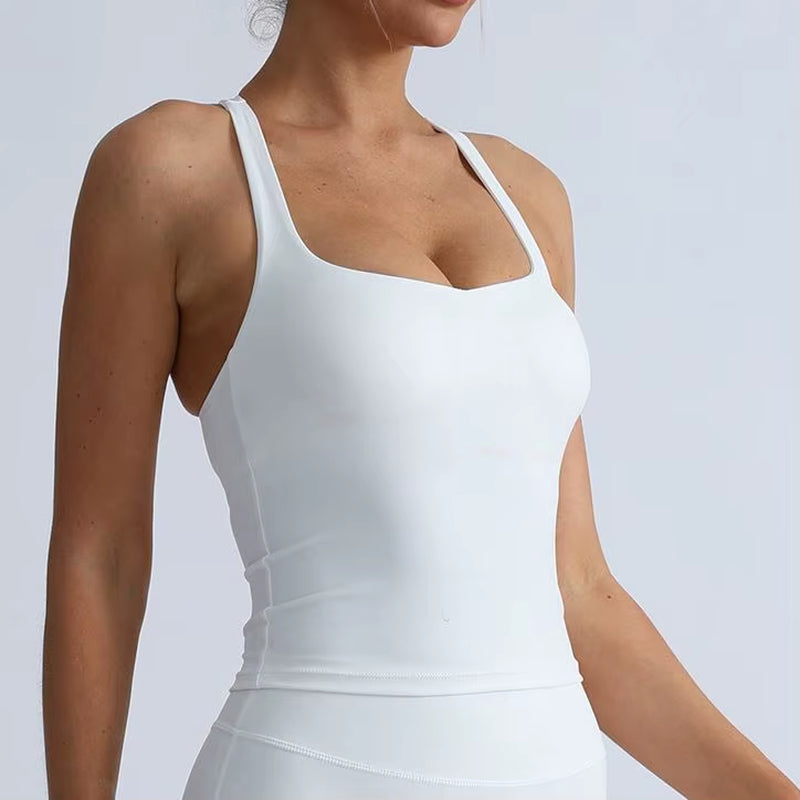 Women'S High-Waist Yoga Vest with Built-In Padded Bra Casual Solid Fitness Top Sleeveless plus Size Sweat-Wicking & Naked Feel