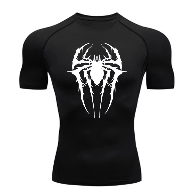 Custom Logo Men Muscle Spider Compression Shirts Spider Web Design High-Elasticity Gym & Running Tees Training Summer