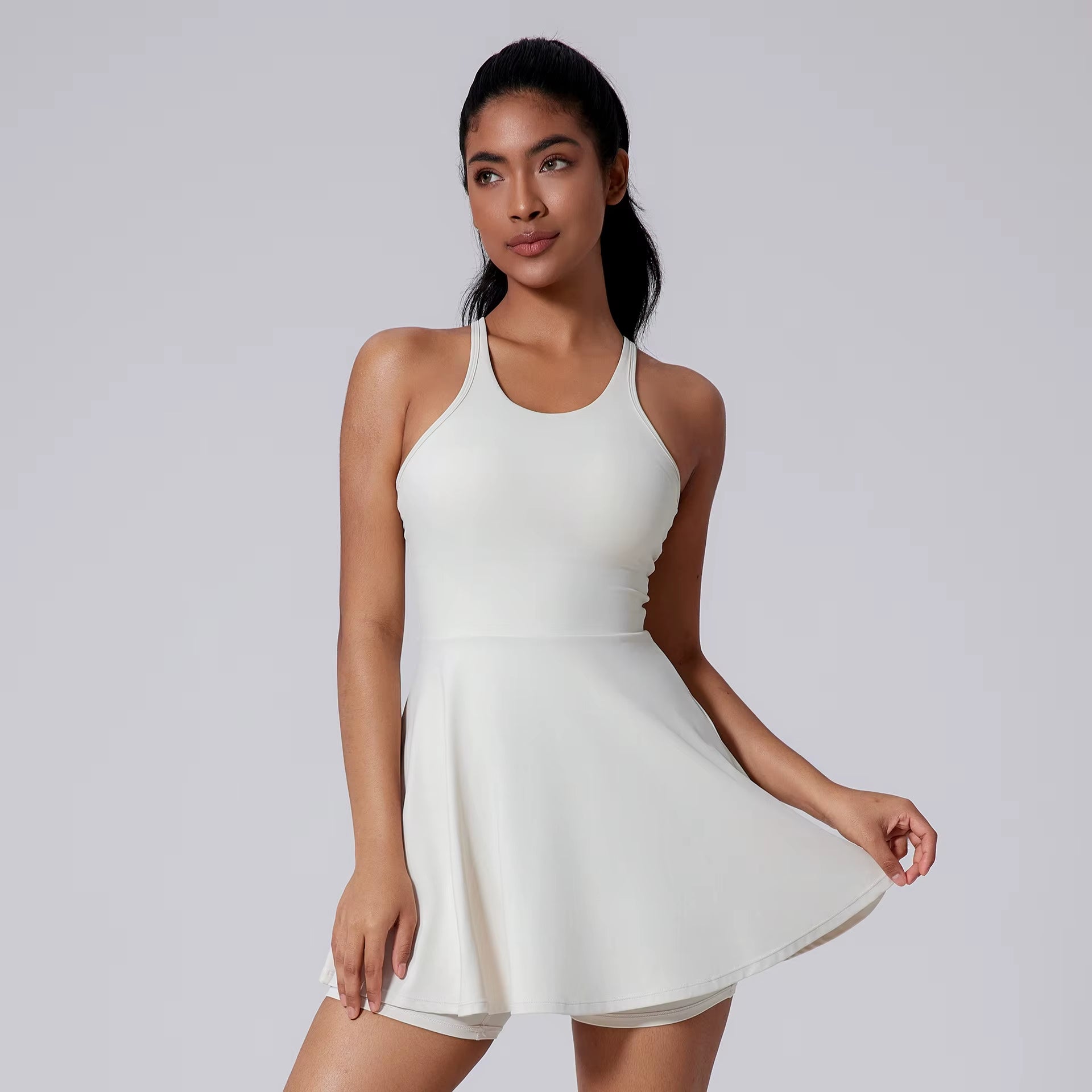 Women'S Breathable Sleeveless Tennis Dress Shorts Sexy Backless Design with Custom Logo Front Golf Skirts for Running Workout