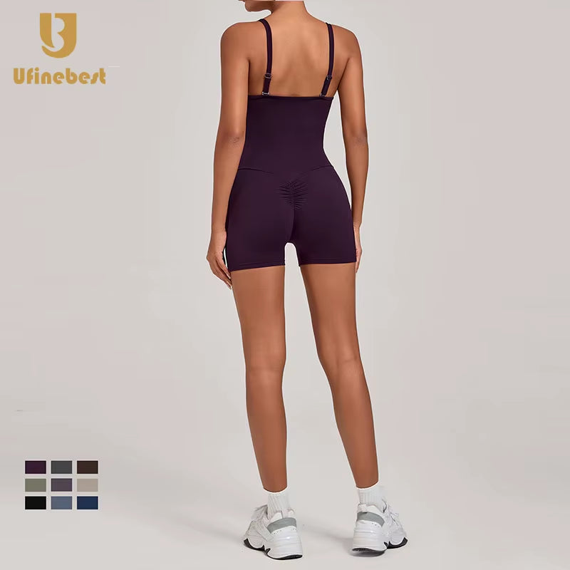 Women'S Yoga Fitness Sports Jumpsuit Strap Length Seamless Side Pocket Stitching Running Jumpsuits