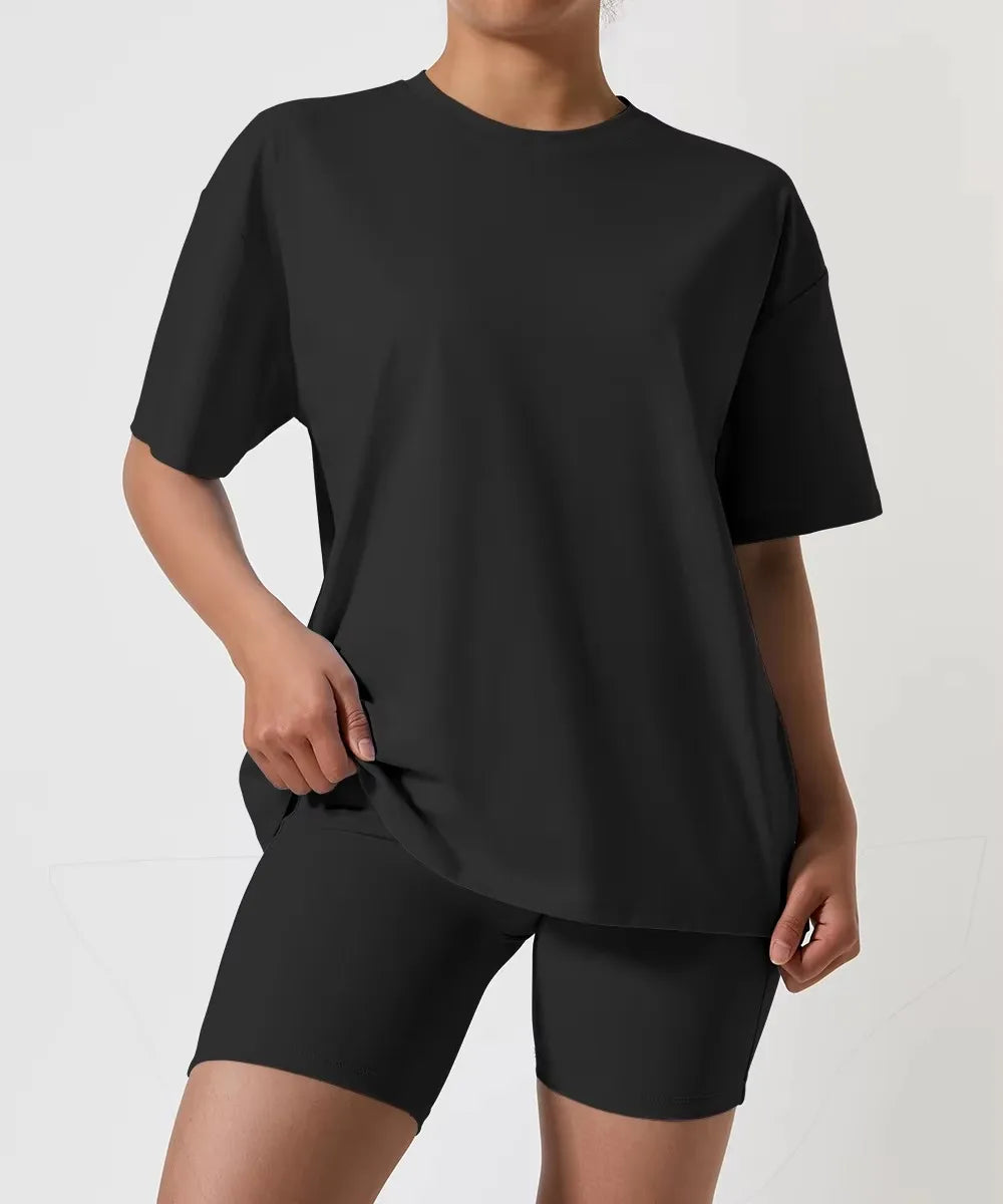 Custom Logo Wholesale Cotton Fitness Activewear Top Training Breathable Short Sleeve Yoga Sport Top Women Oversized T-Shirts